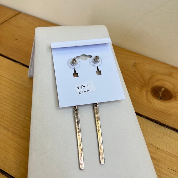 MERX Modern Minimal Earrings Silver-Tone Dangle Bar Studs 3.5" Long Nickel-free - Picture 5 of 6